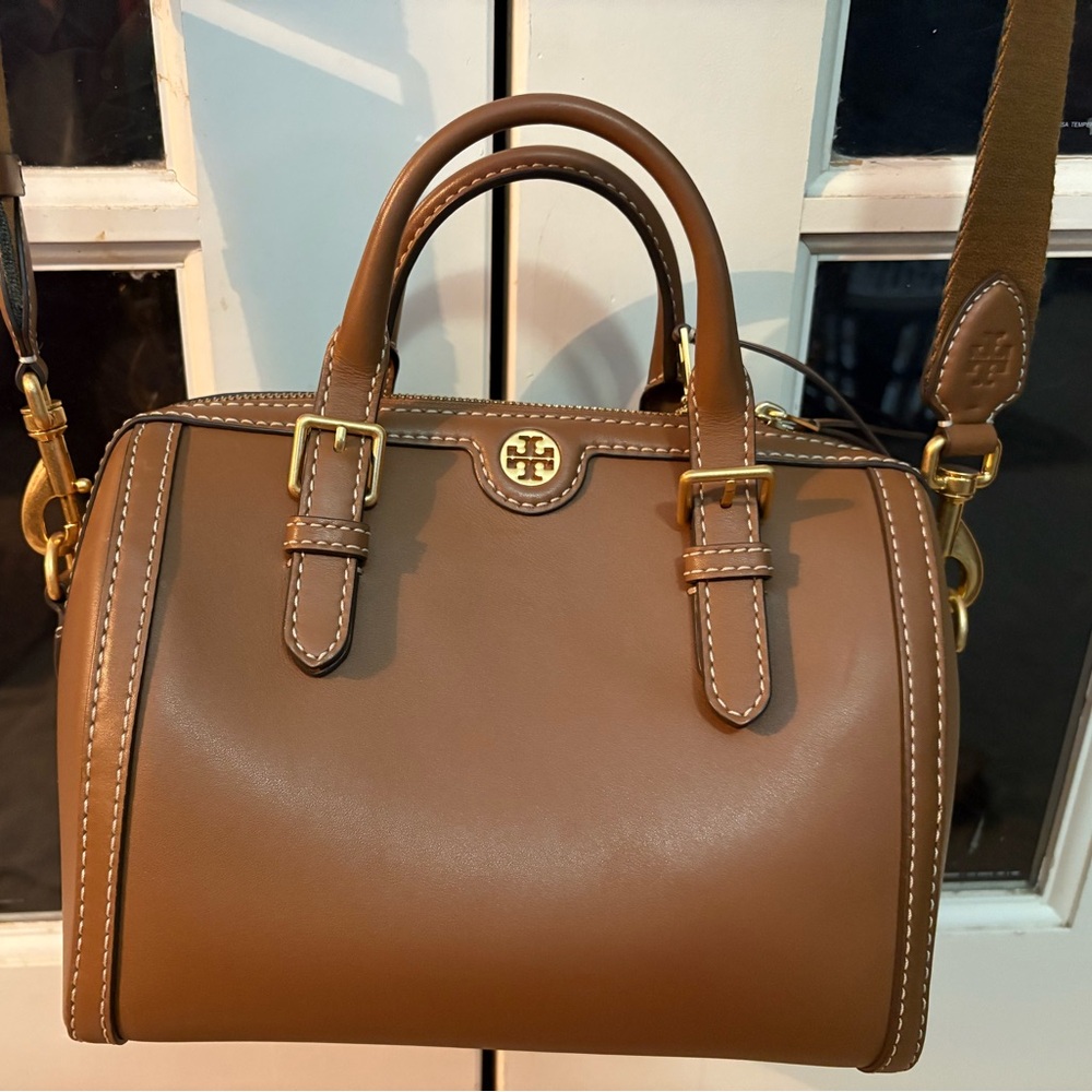 TORY BURCH T Monogram Leather Barrel Bag In Moose